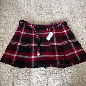 GAP Red and Black Plaid Mini Skirt with Belt